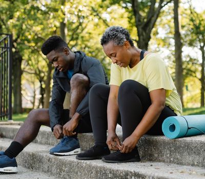 A pair of comfortable sneakers ready for a workout session.
